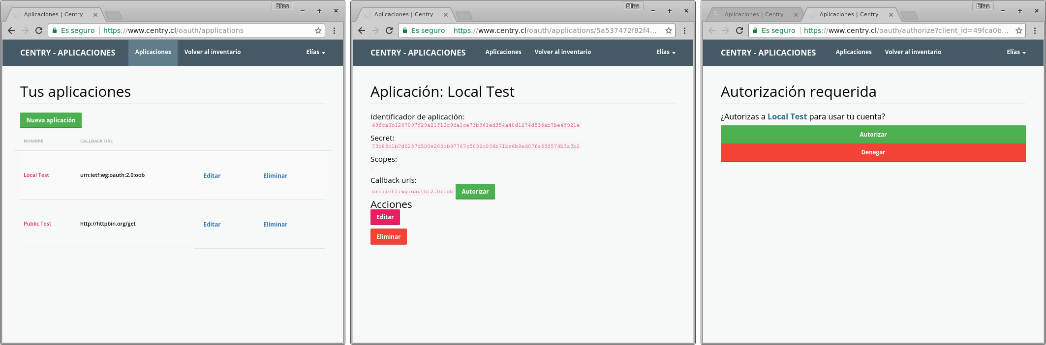 Configuración de llaves Centry REST API